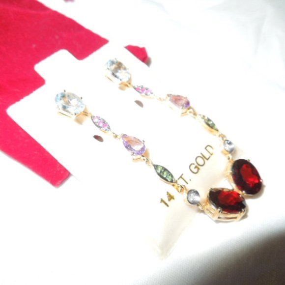 NWT 14K Gold & Multi Gemstone Dangle Earrings - Picture 7 of 9